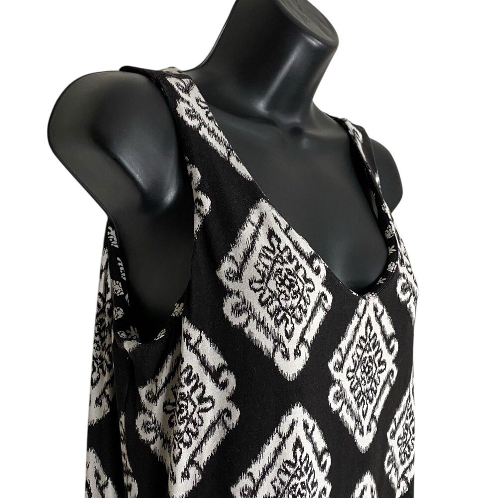 Tommy Bahama Midi Dress Womens Small Black Handkerchief Hem Tropical Sleeveless - Picture 7 of 13